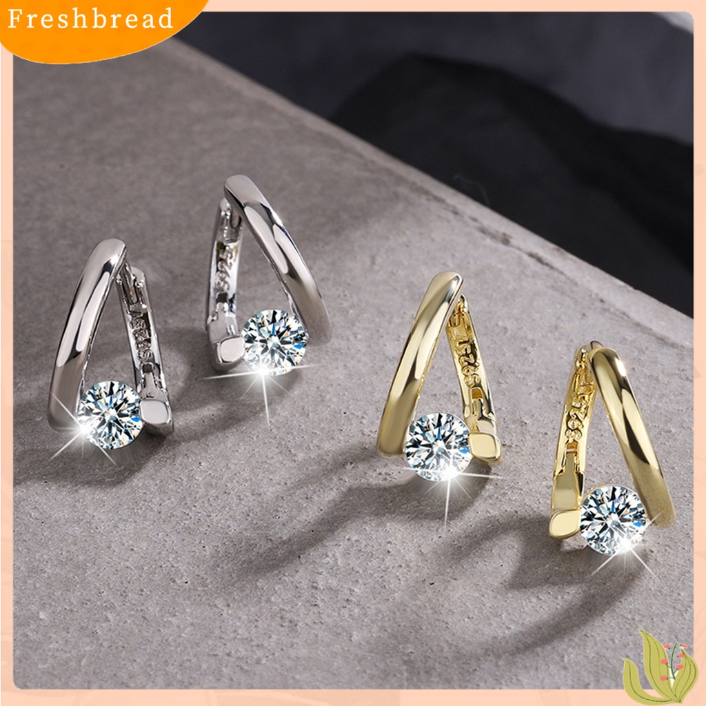 &lt; Freshbread &gt; 1pasang Wanita Anting Geometris Berlian Imitasi Perhiasan Berkilau Cubic zirconia Stud Earrings Hadiah Ulang Tahun