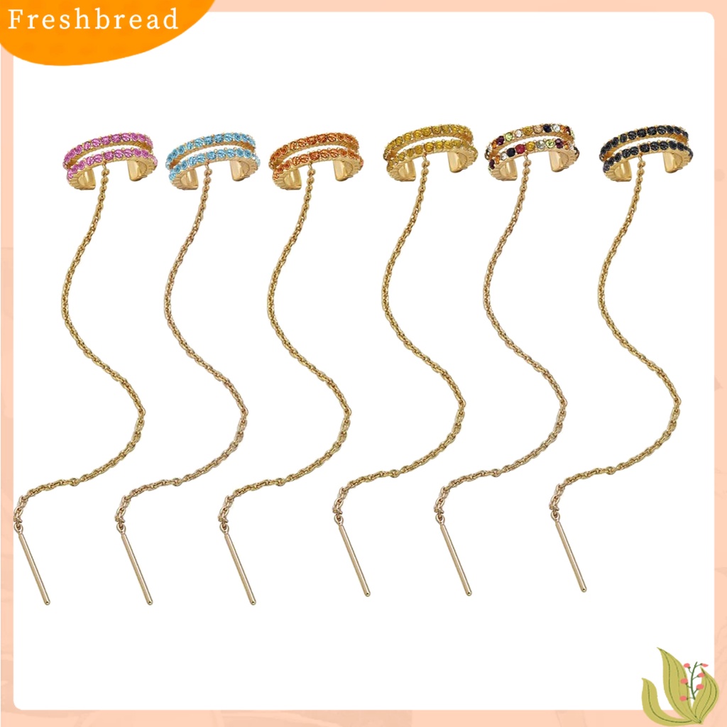 &lt; Freshbread &gt; Anting Kait Gaya Berlian Imitasi Desain Alloy Wanita Anting Linear Untuk Pesta