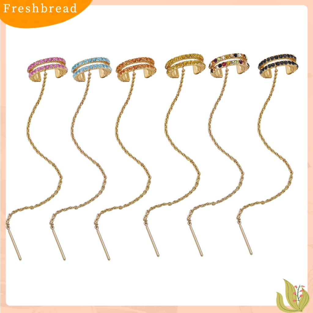 &lt; Freshbread &gt; Anting Kait Gaya Berlian Imitasi Desain Alloy Wanita Anting Linear Untuk Pesta