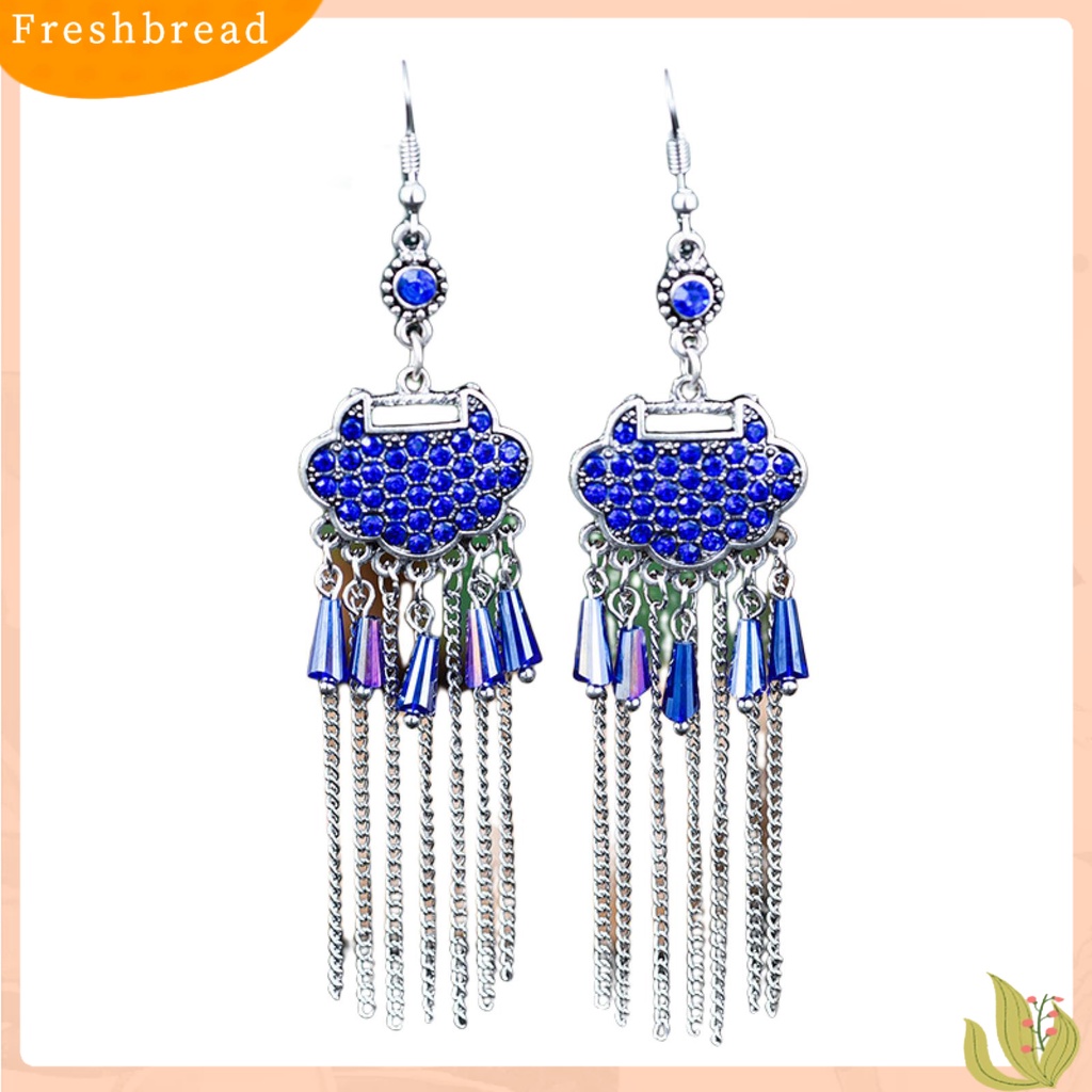 &lt; Freshbread &gt; 2 Pcs Menjuntai Anting-Anting Semua Pertandingan Klasik Vintage Retro Gaun Panjang Paduan Panjang Umur Kunci Berlian Imitasi Bertatahkan Lady Earrings Hadiah