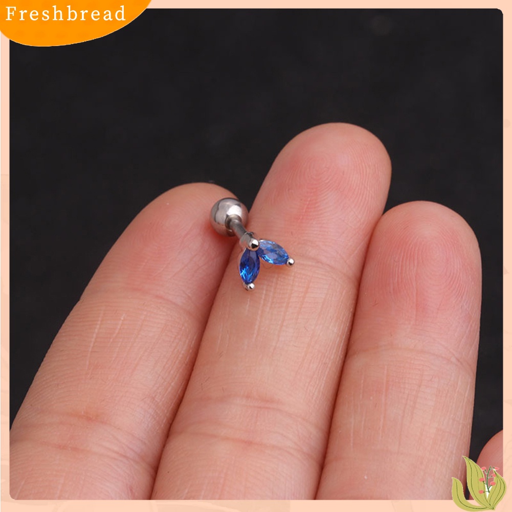 &lt; Freshbread &gt; 1Pc Wanita Cubic Zirconia Hias Daun Stud Anting Barbel Tulang Rawan Perhiasan Hadiah