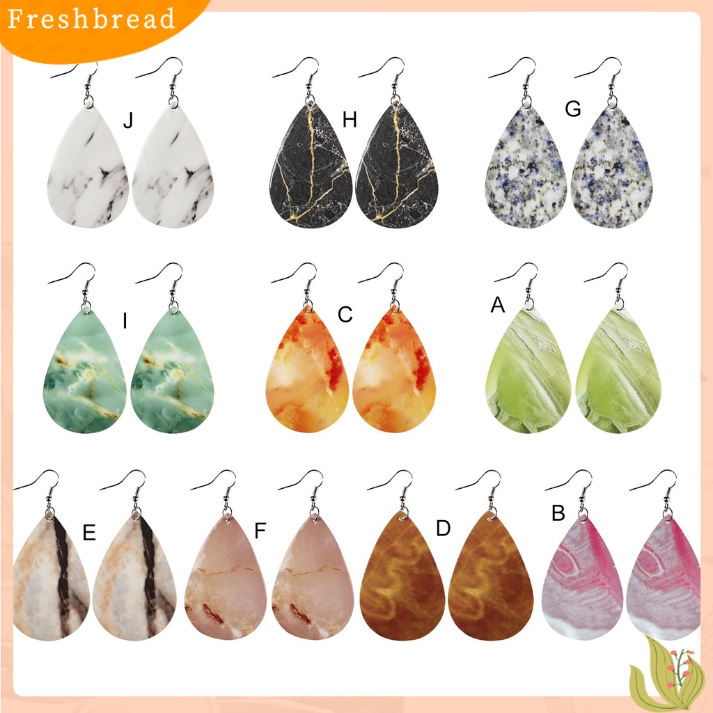 &lt; Freshbread &gt; 1pasang Anting Giwang Eye-catching Simple Halus Semua Cocok Ringan Anting Tekstur Marmer Granit Berbentuk Teardrop Untuk Pakaian Sehari-Hari