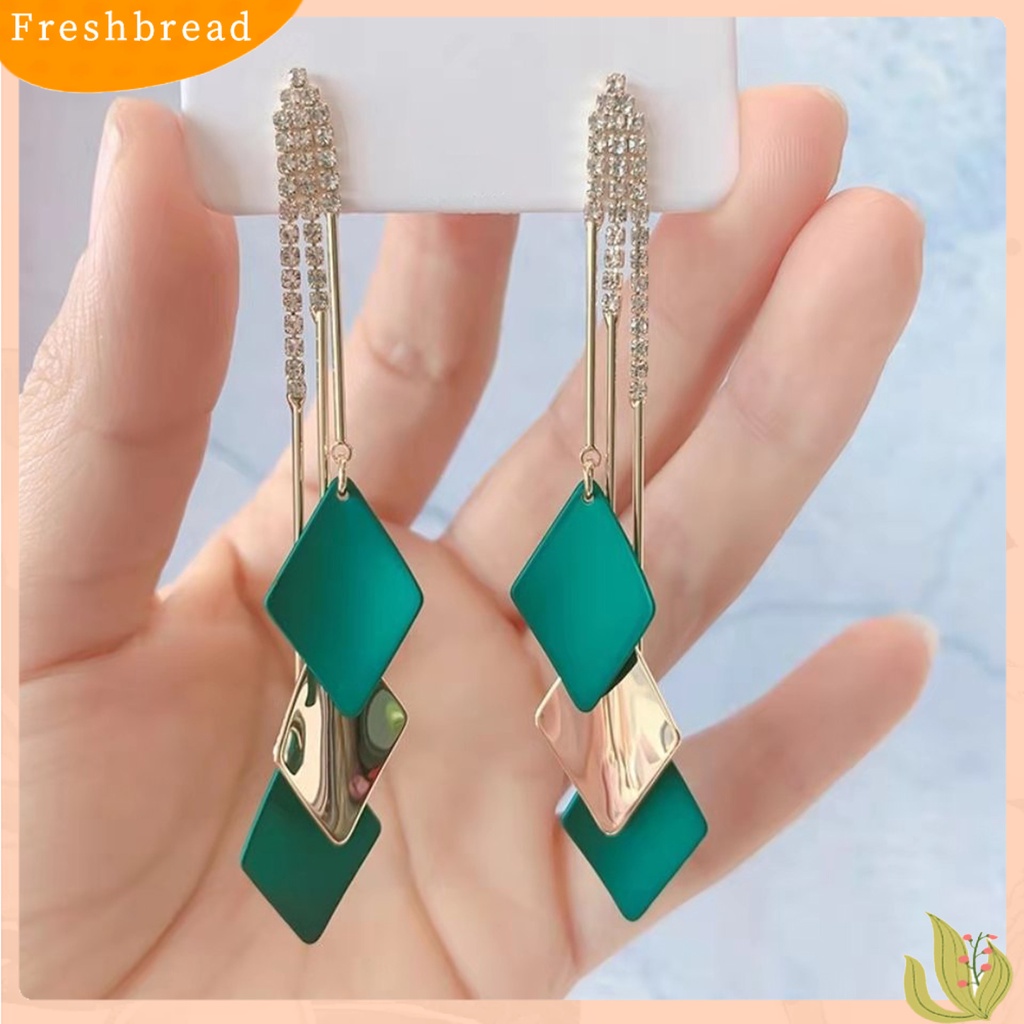 &lt; Freshbread &gt; 1pasang Anting Menjuntai Wanita Rumbai Berlian Imitasi Geometris Anggun Drop Earrings Untuk Hadiah