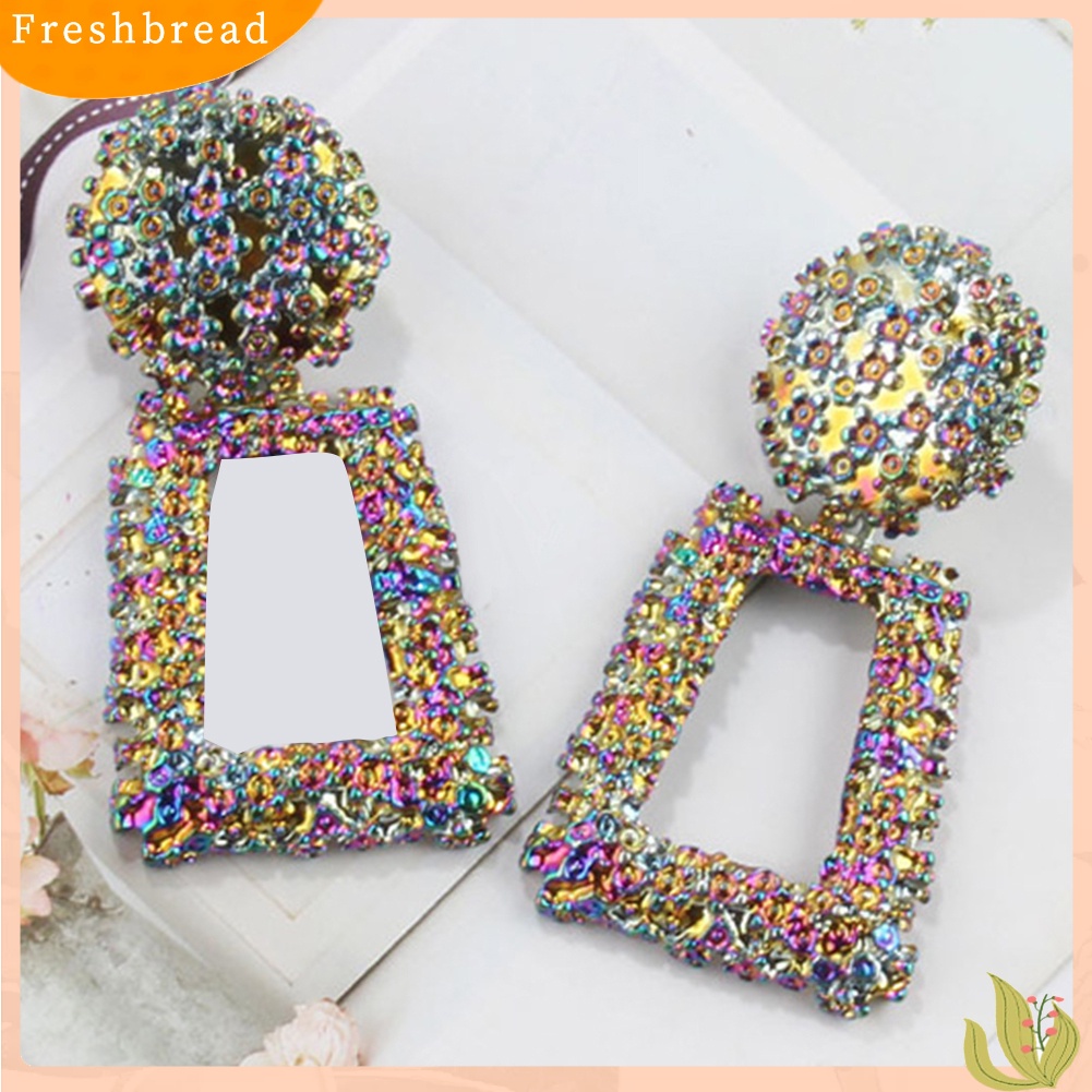 &lt; Freshbread &gt; Wanita Fashion Geometris Trapesium Panjang Berongga Drop Anting-Anting Pernyataan Perhiasan