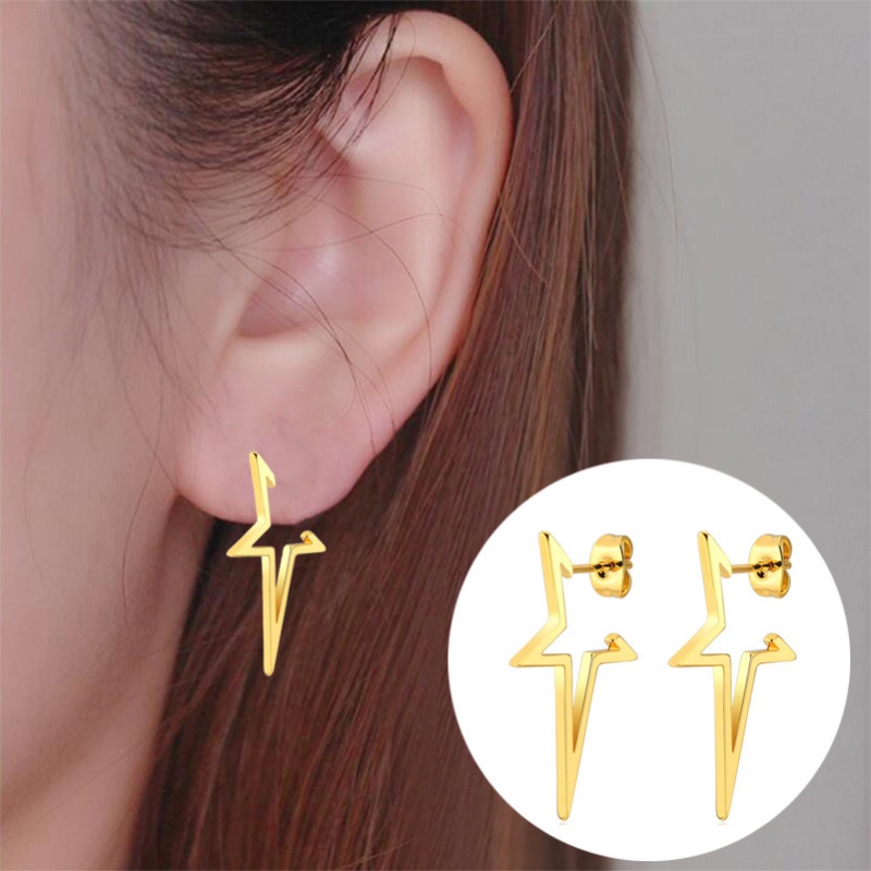 Anting Stud Pentagram Stainless Steel Gaya Punk/Anting Bintang Gotik Perhiasan Pengantin Pernikahan