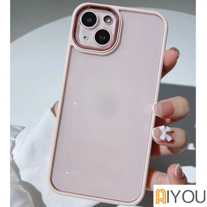 IPHONE Simple Pink Ungu Tua Plating Lensa Shockproof Phone Case Kompatibel Untuk Iphone14 13 12 11 Pro Max14 Plus Matte Bumper Anti-drop Lembut TPU Penutup Belakang