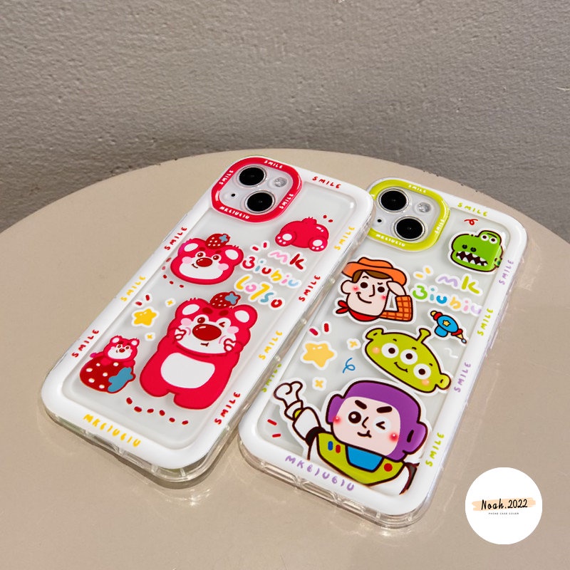 IPHONE Kartun Toy Story Cute Strawberry Bear Manyo Casing Ponsel Kompatibel Untuk Iphone13 11 14 12 Pro MAX 7Plus XR 6S 6 Plus XS X MAX Airbag Shockproof Soft TPU Clear Back Cover