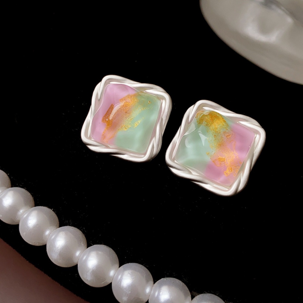 Deartiara Jelly Berwarna Dilipat Anting Persegi Korea Selatan Segar Sen Anting Fashion Kecil Anting Sederhana