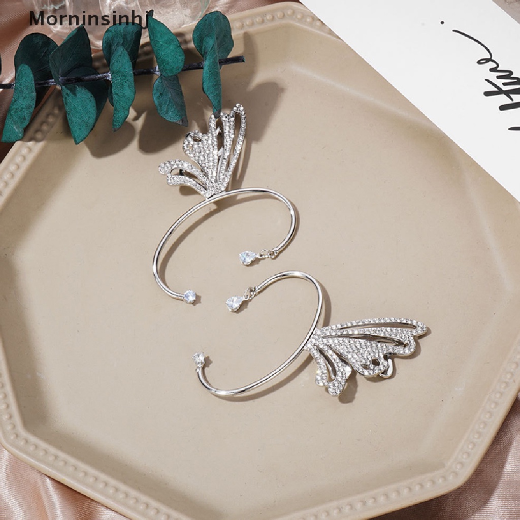 Mornin Trend Shiny Butterfly Crystal Ear Clip Untuk Wanita Perempuan Logam Kristal Bentuk C Ada Anting Telinga Berkilau Klip Earrings Perhiasan Pernikahan id