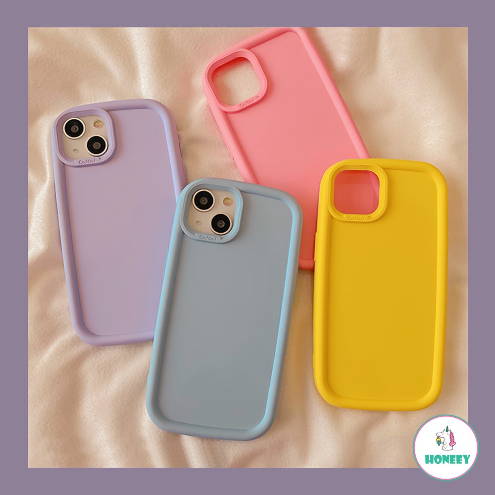 Fashion Warna Permen Shockproof Phone Case Untuk iPhone14 13 11 12 Pro Max Warna-Warni Silikon Lembut Perlindungan Lensa Oval Bumper Cover