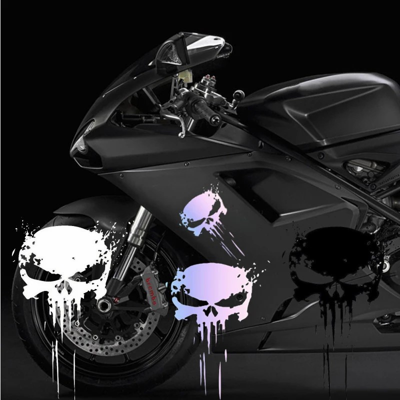 1pc Horror Punisher Tengkorak Stiker Darah Mengerikan Merayap Reflektif Stiker Tahan Air Universal Mobil Motor Dekorasi Motor Mobil Styling Aksesoris