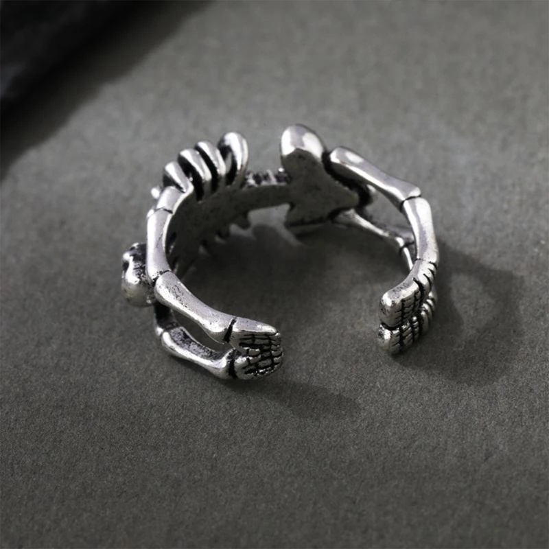 Vintage Skull Bones Rings Untuk Pria Pembukaan Yang Dapat Disesuaikan Punk Evil Rings Perhiasan Anime Retro Hip Hop Halloween Pesta Hadiah