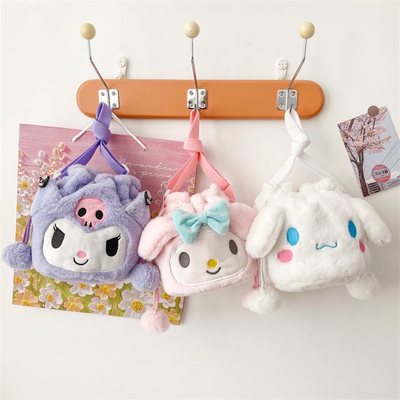 TAS CINNAMOROLL MELODY SANRIO SELEMPANG KARTUN BONEKA TAS MY MELODY KUROMI Cute Sling Bag Fashion Motif Kartun Karakter Plush Toy Doll Anak Dewasa