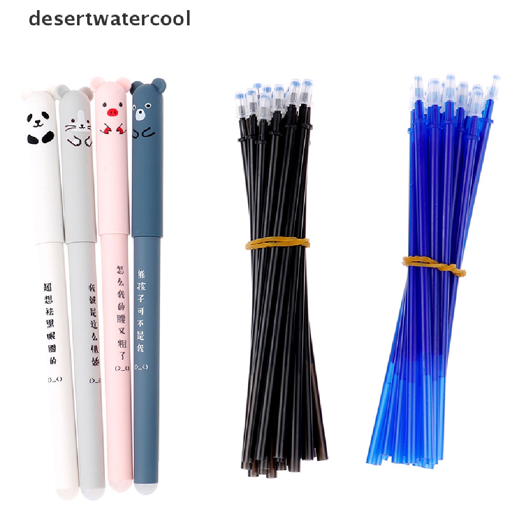 Deid 24pcs Animals Erasable Pen 0.5mm Erasable Pen Refills Batang Alat Tulis Bisa Dicuci Martijn