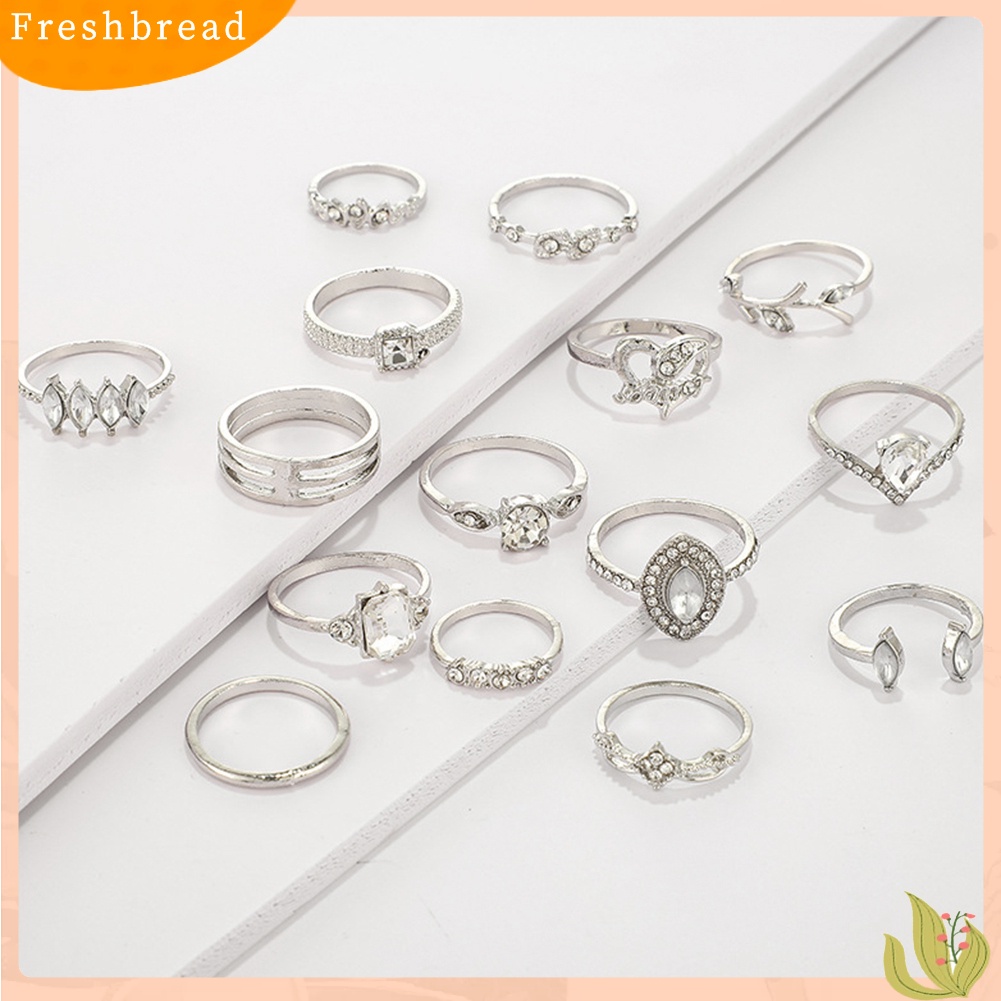 {In Stock} 15Pcs/Set Wanita Bohemian Buatan Batu Permata Berlian Imitasi Jari Cincin Perhiasan Hadiah