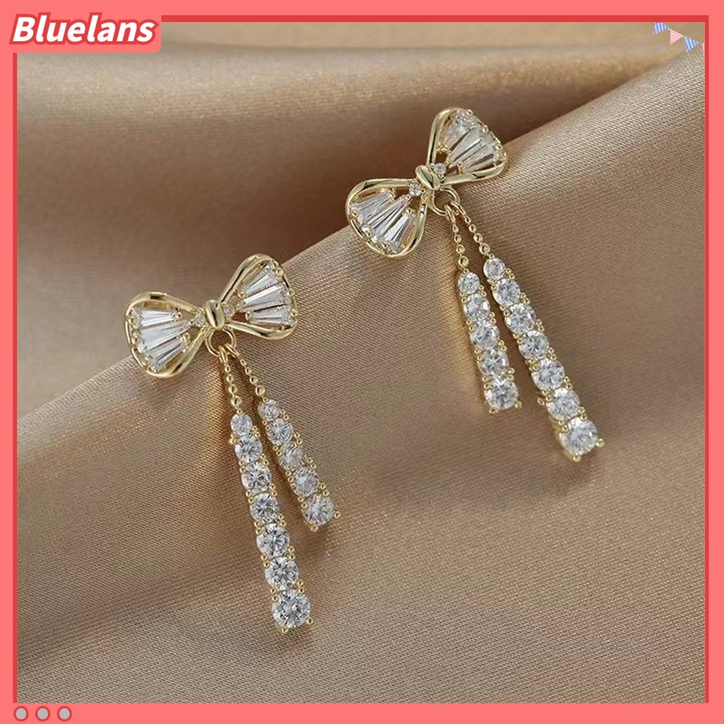 {In Stock} 1pasang Anting Menjuntai Elegan Mewah Berlian Imitasi Tertanam Ikatan Simpul Stud Earrings Fashion Jewelry