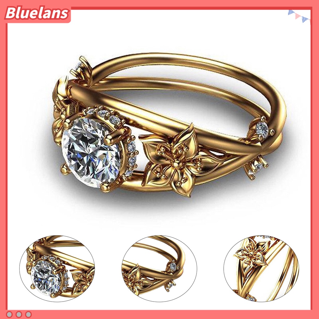 {In Stock} Cincin Wanita Bunga Perhiasan Lapis Ganda Berkilau Fashion Penampilan Cincin Jari Untuk Pernikahan