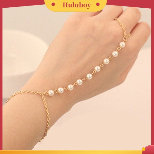 {Ready Stock} Wanita Mode Mutiara Imitasi Gelang Link Jari Cincin Tangan Rantai Harness Perhiasan