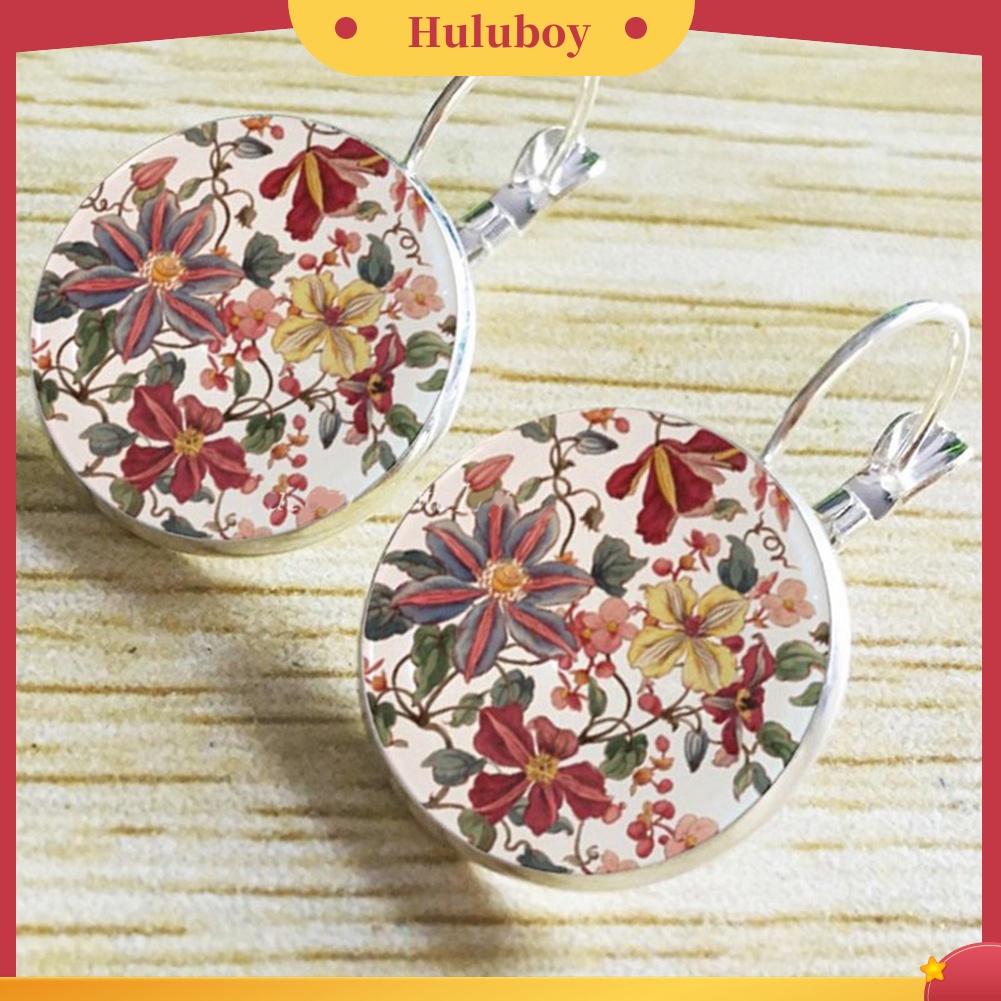 {Ready Stock} Vintage Bunga Dicetak Liontin Bulat Wanita Leverback Earrings Perhiasan Pesta