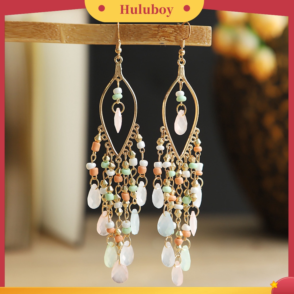 {Ready Stock} 1pasang Anting Kait Jumbai Perhiasan Bohemian Anting Drop Panjang Multiwarna Untuk Perjamuan