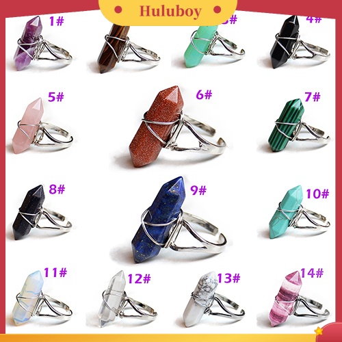 {Ready Stock} Wanita Cakra Penyembuhan Batu Kristal Sintetis Hexagonal Kawat Pembukaan Jari Cincin