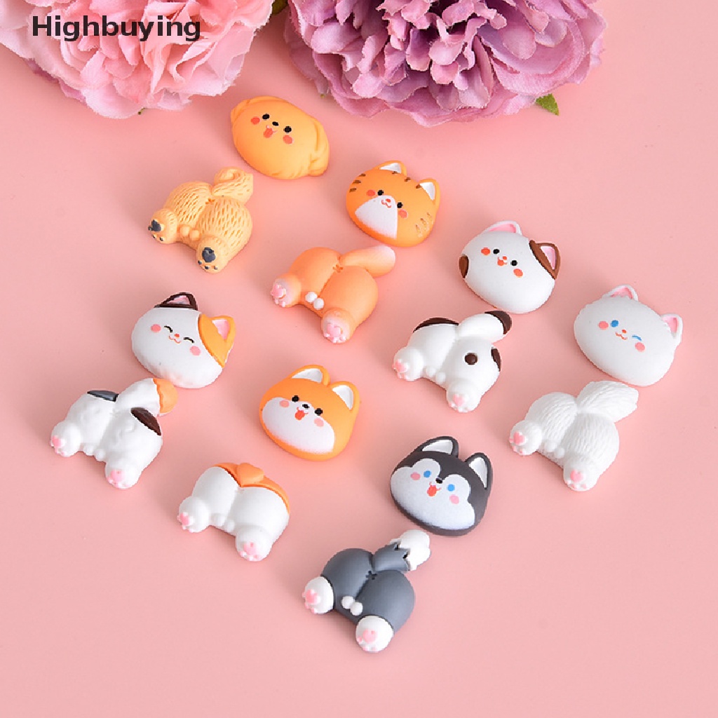 Hbid 10Pcs Kartun Lucu Kucing Anjing Kepala Dan Pantat Set Resin Datar Kembali Scrapbooking DIY Perhiasan Craft Dekorasi Aksesoris Ponsel Case Kulkas Stiker Glory