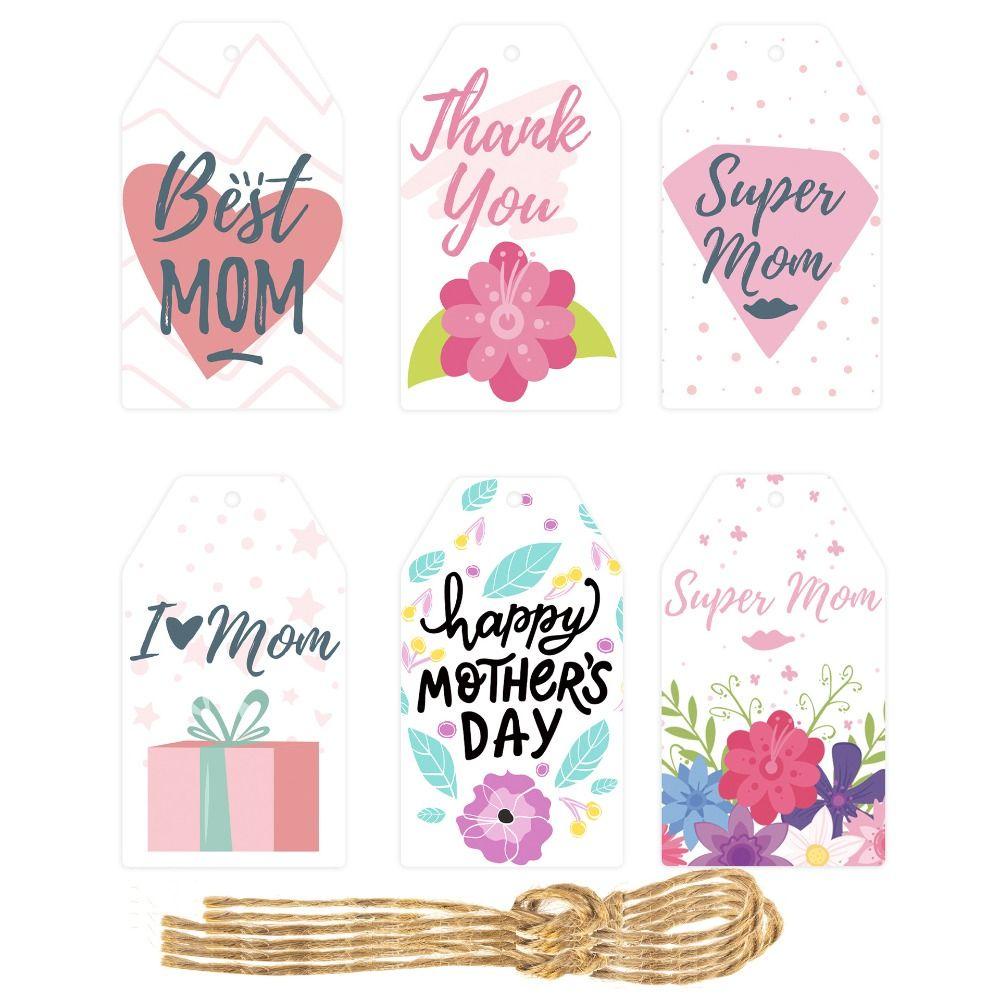 Suyo 60pcs Mother's Day Tag Favors Supplies Colorful Kertas Dekorasi Pembungkus Kado Best Mom Hang Tag