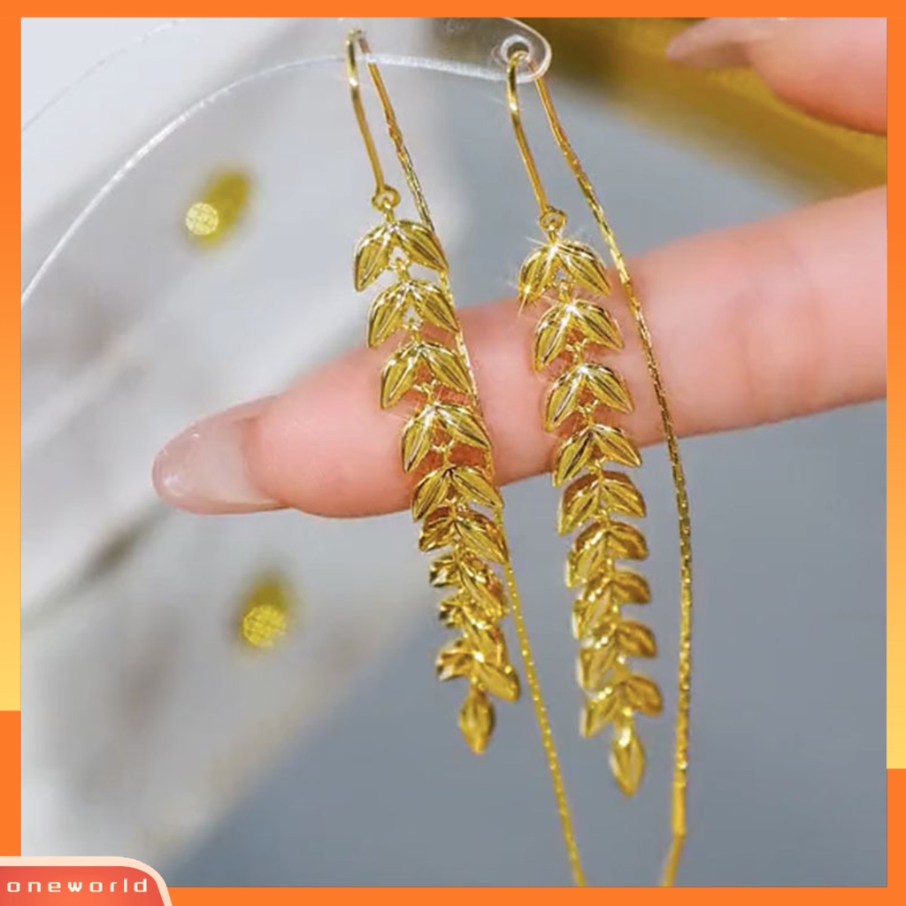 [ONE] 1pasang Menjuntai Anting Electroplating Kepribadian Kelas Tinggi Gandum Desain Shiny Dress Up High-Gloss Wanita Panjang Rumbai Anting Fashion Perhiasan