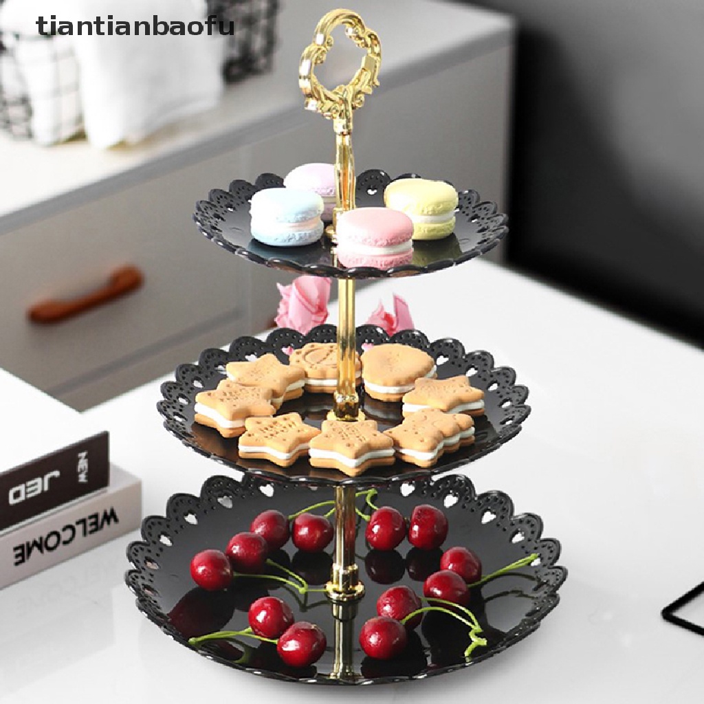 [tiantianbaofu] 3tingkat Nampan Kue Pesta Liburan Cake Stand Piring Buah Dessert Candy Table Tray Butik