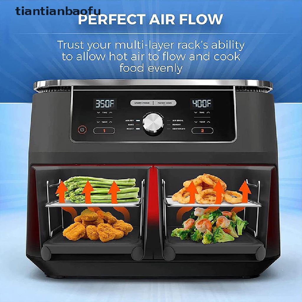 [tiantianbaofu] Air Fryer Rack Double Basket Air Fryers Stainless Steel Grill Holder Air Fryer Aksesoris Rak Masak Rak Roti Bakar Untuk Butik Oven