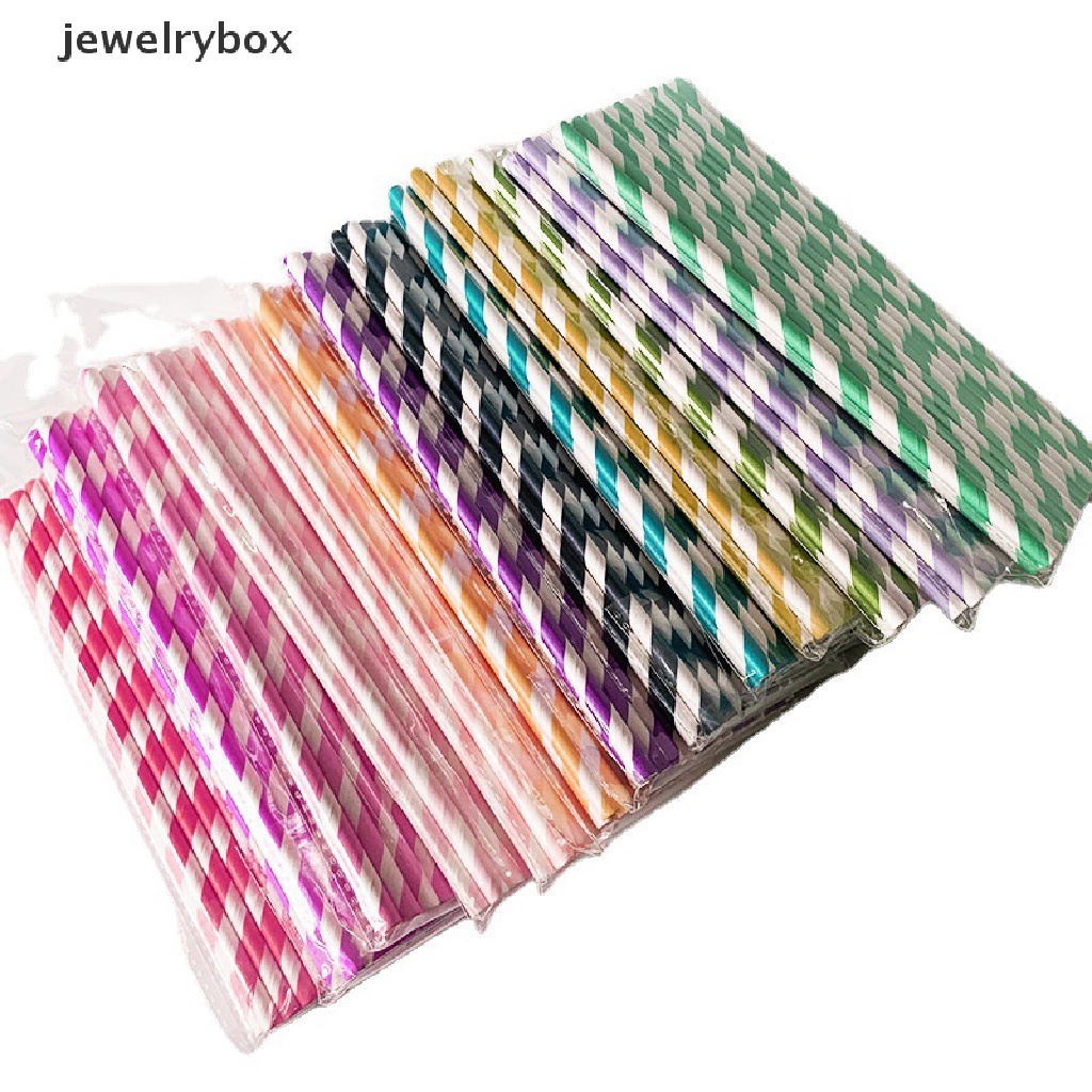 [jewelrybox] 25pcs/set Sedotan Kertas Biodegradable Stripes Pink Stripes Sedotan Minum Decor Boutique