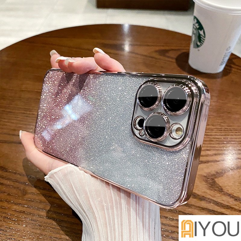 IPHONE Casing Gradasi Electroplate Mewah Untuk Iphone14 13 12 11 Pro Max X Xs XR Max Mini7 8 Plus SE 2020 2022 Bumper Glitter Cover