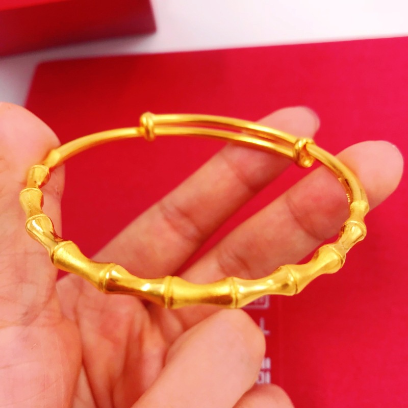 Goldkingdom Aksesoris Perhiasan Fashion Ready Stock Gelang Bambu Padat Lapis Emas Euro Tahan Lama Perhiasan Push-pull Fashion.