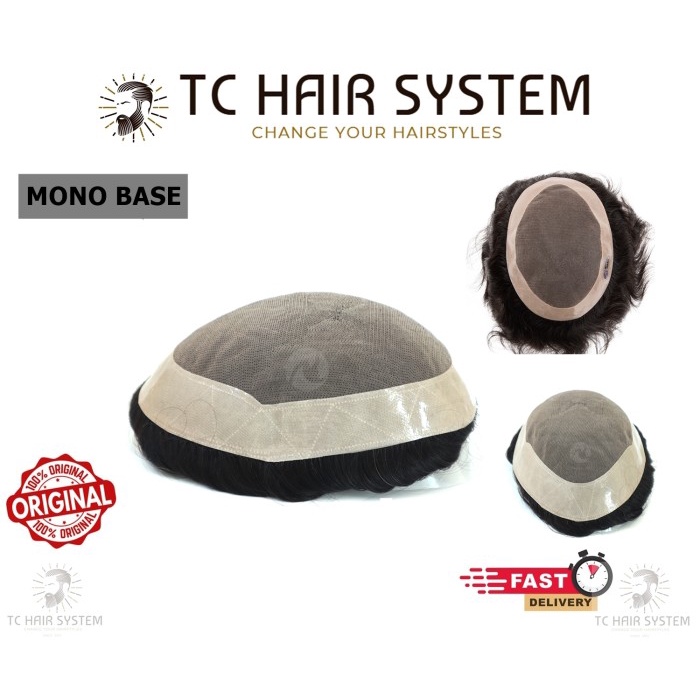 Wig Laki Laki Rambut Palsu Toupee MONO+NPU Men Toupee Remy Indian Hair