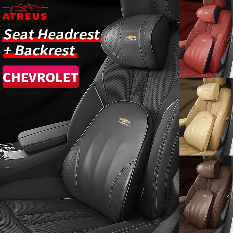 Chevrolet Car Leather Headrest Pillow Bantal Penyangga Punggung Memory Foam Lumbar Pillow Bantal Leher Untuk Spin Orlando Captiva Lova Zafira Trax Colorado Aveo Spark