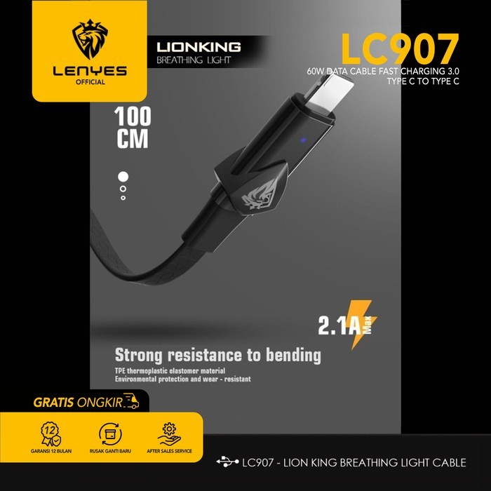 Kabel Data 2.1A Fast Charging LC907 LENYES 100% Original - TYPE C casan