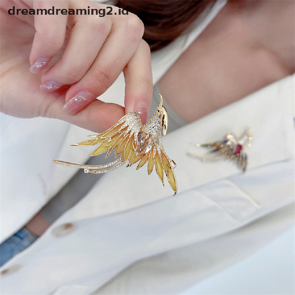 (hot) Kristal Enamel Phoenix Burung Bros Hewan Pin Untuk Wanita Pria Brooch Pin Hadiah//