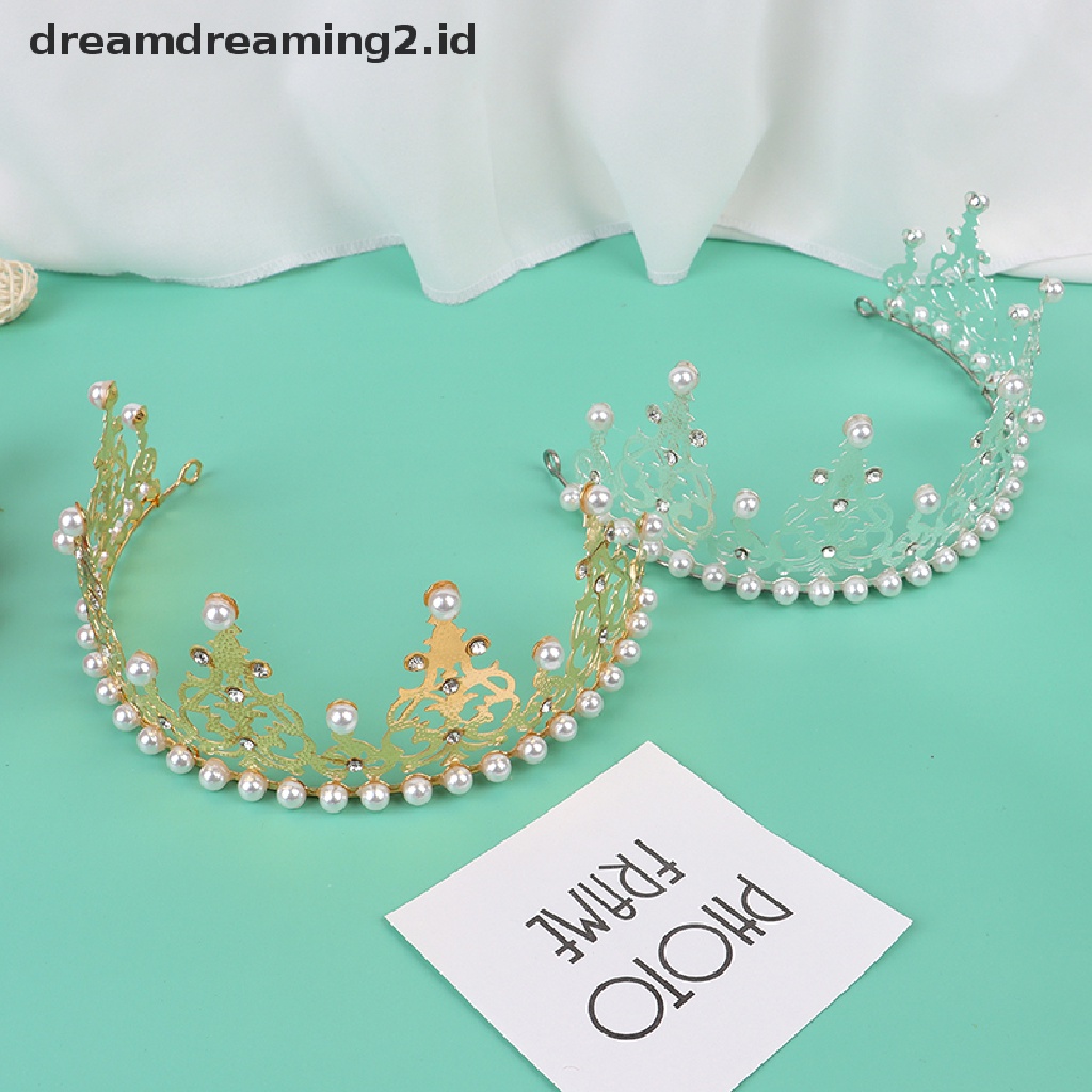 (hot) Shining Crown Cake Topper Metal Pearl Dekorasi Kue Pesta Pertunangan Pernikahan  //