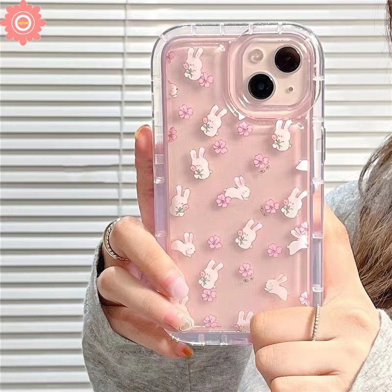 Kartun Kelinci Casing Redmi Note11 10 9 8 10s 11s Redmi 12C 9 10C 10 A1 10A 9A 9T 9C NFC POCO F4 Note10 Note9 Fresh Flower Shockproof Airbag Transparan Tpu Soft Cute Case