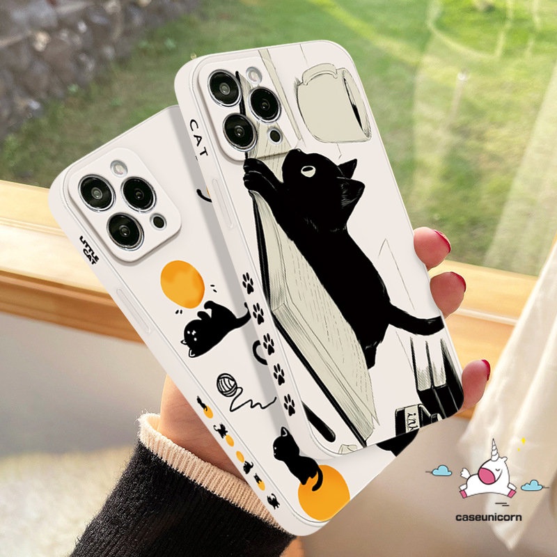 Kartun Kucing Lucu Tali Bermain Casing Ponsel Kompatibel Untuk iPhone 7Plus XR 11 13 12 14 11 Pro Max 6 7 8 6S Plus X XS Max SE 2020 Tepi Lurus Motif Sisi Lucu Tpu Soft Cover