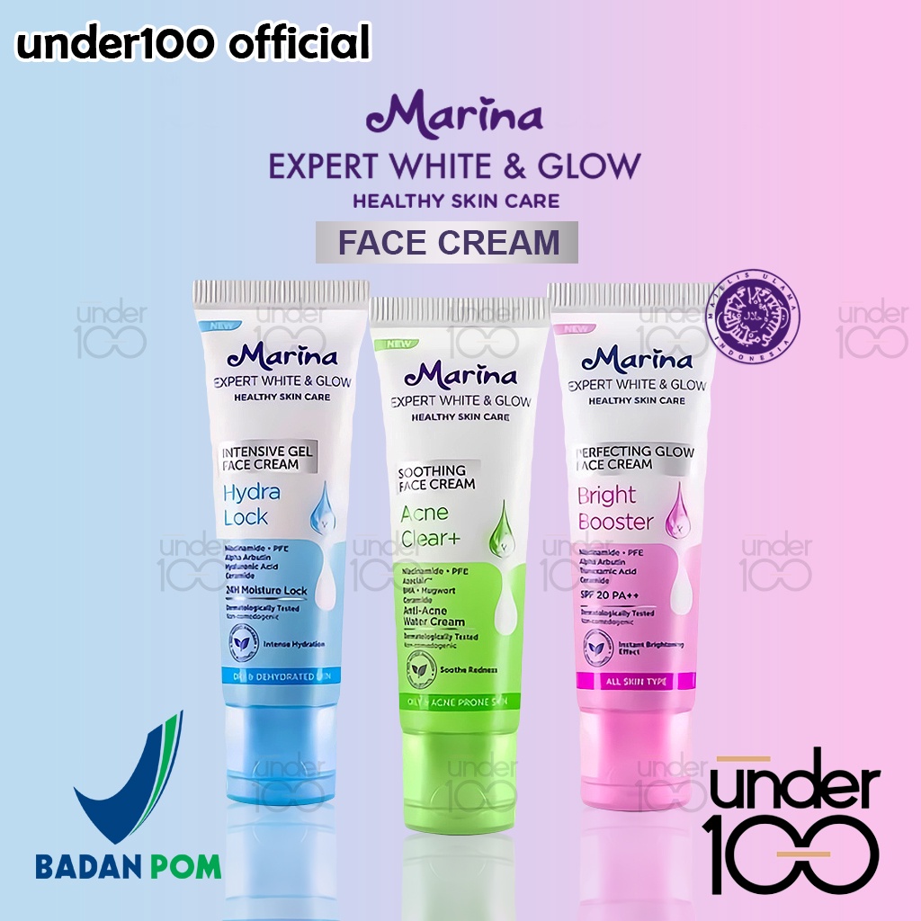 ❤ Under100 ❤ Marina Expert White &amp; Glow Face Cream 20 ml | Hydra Lock | Bright Booster | Acne Clear | BPOM