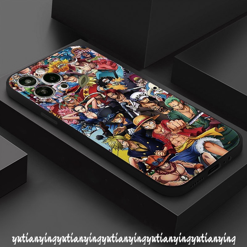 IPHONE Anime Mark One Piece Graffiti Shockproof Case Kompatibel Untuk Iphone11 13 14 12 Pro Max 6S 8 6 7 Plus XR X XS Max SE 2020 Trendi Tepi Lurus Lembut Tpu Phone Cover