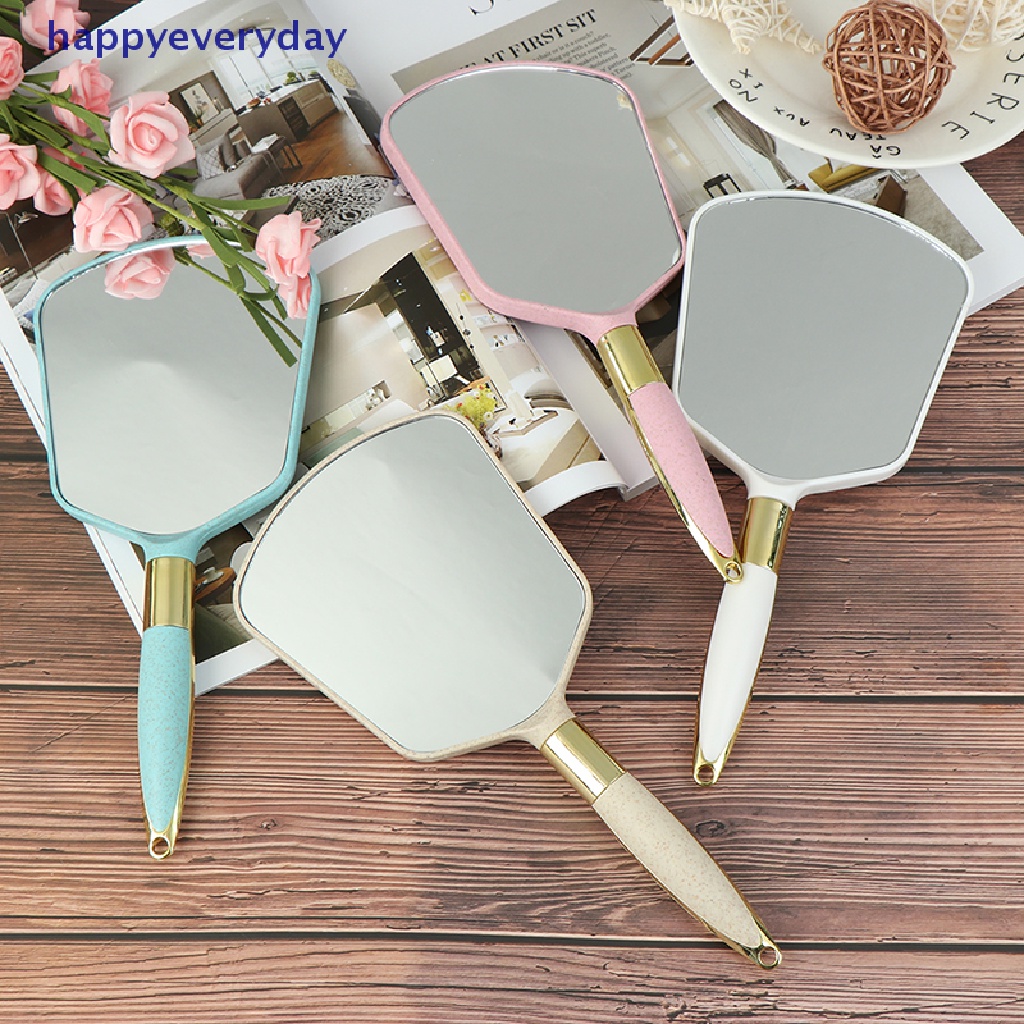 [happy] Kaca Cermin Tangan Vintage Plastik Makeup Vanity Mirror Persegi Panjang Pegang Cermin Kosmetik [ID]