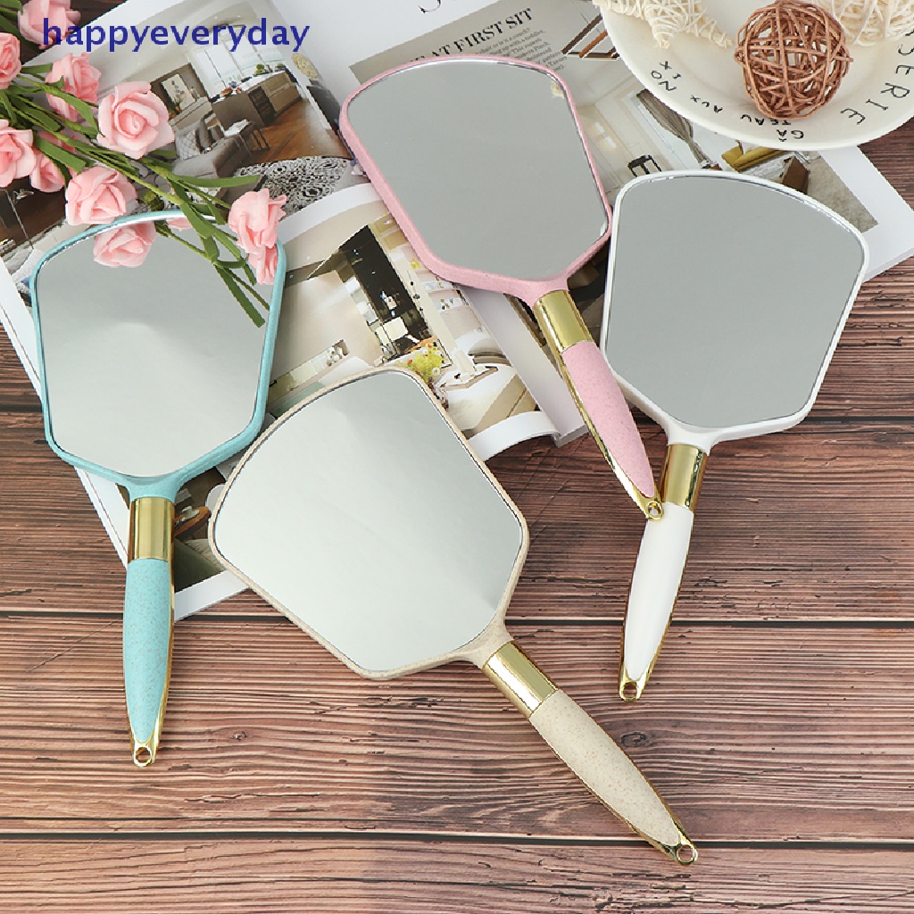 [happy] Kaca Cermin Tangan Vintage Plastik Makeup Vanity Mirror Persegi Panjang Pegang Cermin Kosmetik [ID]