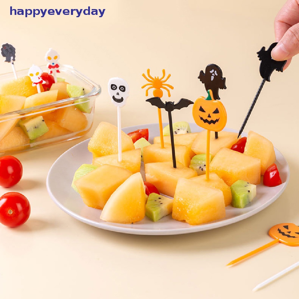 [happy] 6/10pcs Halloween Set Garpu Buah Ultraman Garpu Plastik Tusuk Gigi Kue Portable [ID]