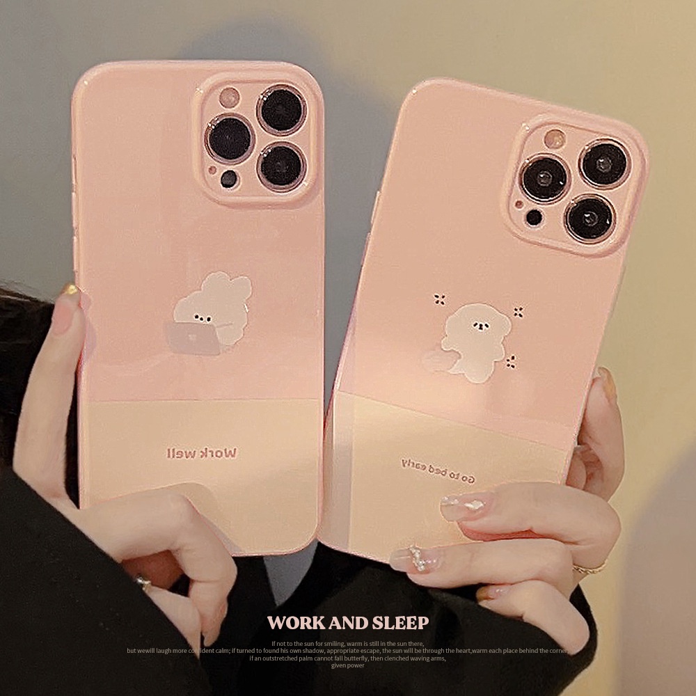 IPHONE Kartun Kelinci Dan Puppy Honey Warna Pink Perlindungan Penuh Honey Pink Phone Case Cover Untuk Iphone11 12 13 14 PLUS PRO MAX