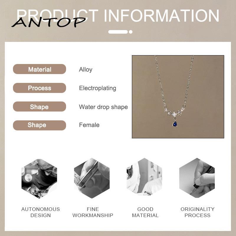 【antop】Blue Zircon Water Drop Kalung Wanita Ringan Mewah Manis Keren Temperamen Rasa Maju