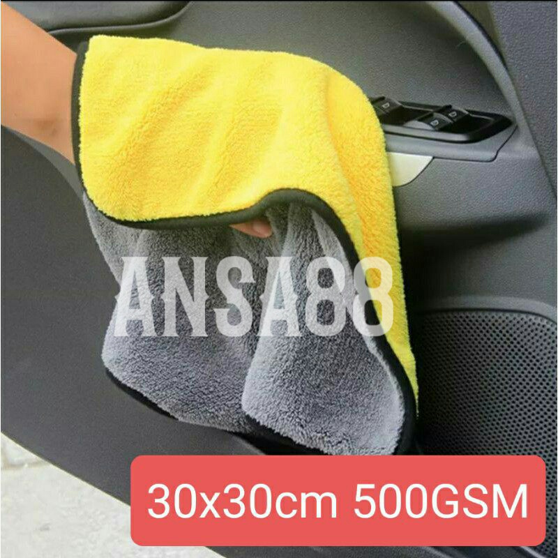 kain lap mobil halus tebal 500GSM 30x30cm lap kuning abu lap microfiber mobil motor premium anti lecet