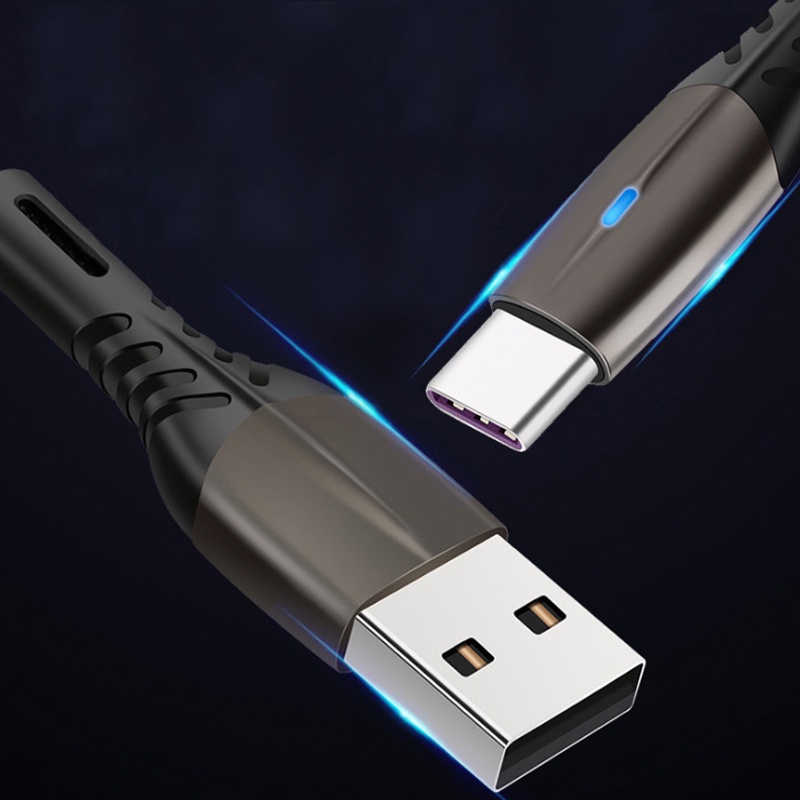 Kualitas Tinggi 1m 3A Nylon Android USB Cable USB Tipe C Cable Zinc Alloy LED Micro USB Data Charging Kabel Data Ponsel