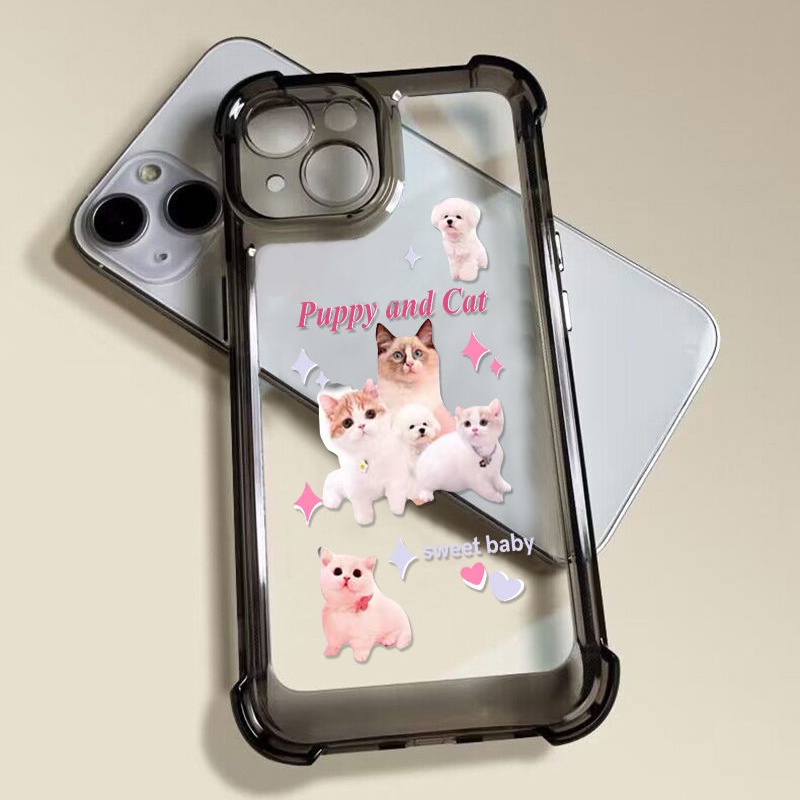 IPHONE Soft Shockproof Case Kompatibel Untuk Iphone11 14 13 12 Pro XS Max X XR 7+8 6 6S Plus Casing Kucing Lucu Transparan TPU Unik Tombol Cover Pelindung Kamera